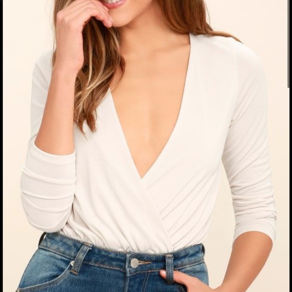 Lulus White/Cream Long Sleeve Bodysuit - M